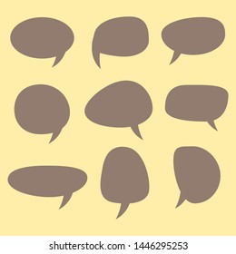 blank brown cartoon speech bubbles set with different shape isolated on yellow color background. vector illustration