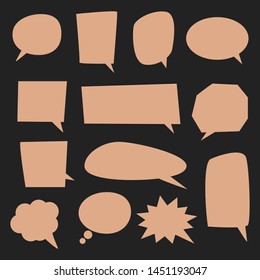 blank brown cartoon speech bubbles with different shape isolated on black background. vector illustration