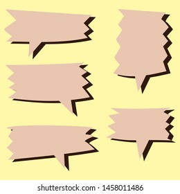 blank brown cartoon speech bubbles as wood plank sign on yellow background. vector illustration 