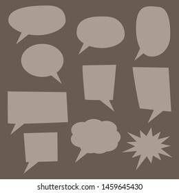 blank brown cartoon speech bubbles set with different shape in dark brown color background