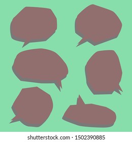 blank brown  cartoon speech bubbles set with dark shadow isolated on green background. vector illustration