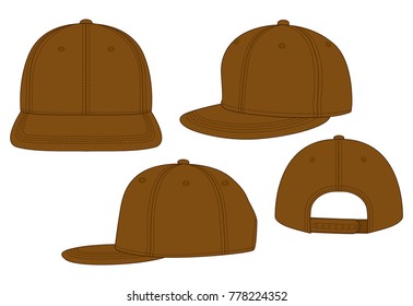 Blank Brown Hip Hop Cap With Adjustable Snap Back Strap Template On White Background, Vector File