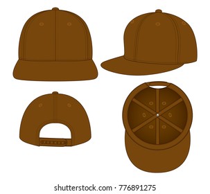 Blank Brown Hip-Hop Cap With Adjustable Snap Back Closure Strap Template on White Background.