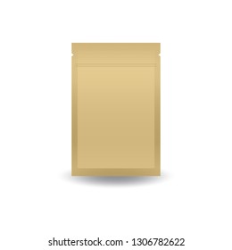 Blank Brown Kraft Paper Double Sided Flat Foil Ziplock Bag For Food Or Healthy Product. Isolated On White Background With Shadow. Ready To Use For Package Design. Vector Illustration.
