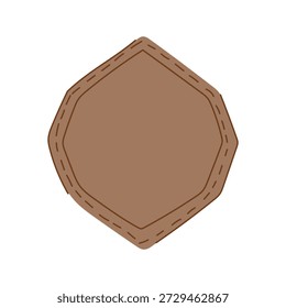 Blank brown leather like label patch with decorative stitching on its perimeter, providing a versatile customizable element for branding, crafting, or design projects