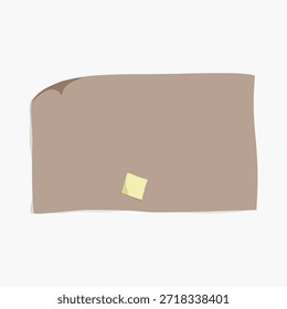Papel marrón en blanco con una Pequeña nota amarilla pegajosa. Textura de papel marrón, nota pegajosa amarilla. Diseño sencillo y minimalista con papel marrón y nota adhesiva.