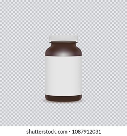 Blank brown pills container with blank label isolated on transparent background. Vector illustration