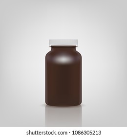 Blank brown pills container without label isolated on white background. Vector illustration