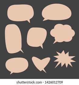 blank brown speech bubbles set with different shape on dark background. vector illustration