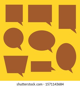 blank brown speech bubbles set with different shape isolated on yellow background. vector illustration