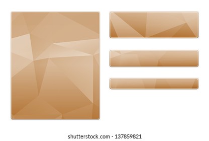 Blank brown template and buttons with subtle polygon pattern / blank polygon pattern template