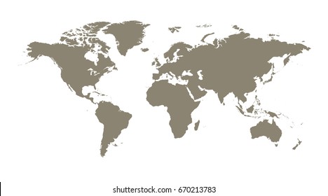 Blank brown world map on isolated white background. World map vector template for website, infographics. Flat Earth illustration.