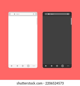 Blank browser template for screens for smartphone in light and dark mode. Vector illustration flat design.
