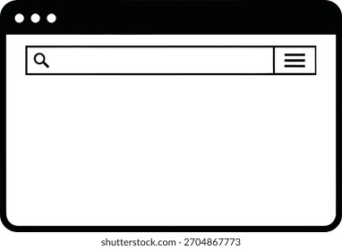 Ventana de navegador en blanco con el ícono de la barra de búsqueda para el elemento de diseño de la interfaz de Web.