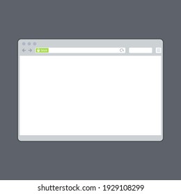 Blank browser window template with ssl green bar, vector