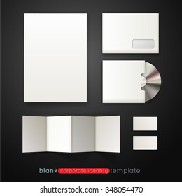 A blank, business card, compact disk, envelope and a brochure mockup template set  for your branding and identity design. Vector Illustration EPS10