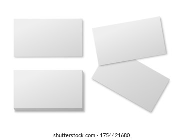 Blank business card. Empty white paper cards, pile of cardboard card for brand presentation realistic vector horizontal mockup