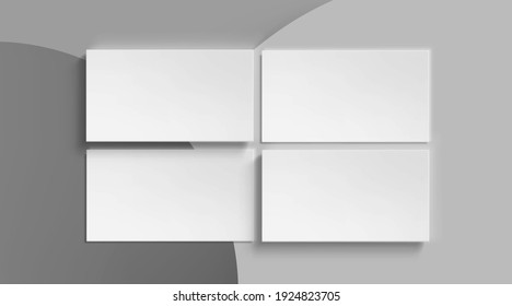 Blank business cards template on gray abstract background. Vector realistic mockup of 3d white name cards. Design set of empty paper stationery for company presentation with contact information