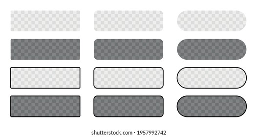 Blank button in 3d style on white background. Set transparent button isolated. White and black empty square signs for website or app. Vector illustration.