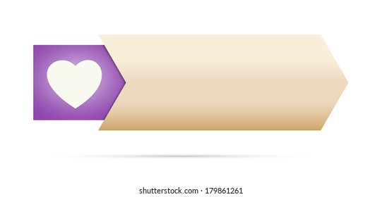the blank button with purple heart pictogram / the button with heart icon / The arrow with heart symbol