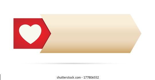 the blank button with red heart pictogram / the button with heart icon / The arrow with heart symbol