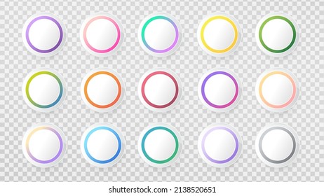 Blank button vector set. White round icons with colorful circles inside. Template for Infographics design