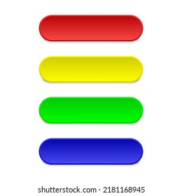 botones en blanco con forma de rectángulo redondeado de color diferente aislados en fondo blanco