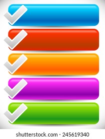 Blank buttons in vibrant colors with check marks