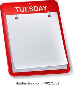 Calendario en blanco o hoja para hacer. Martes. Aislado.