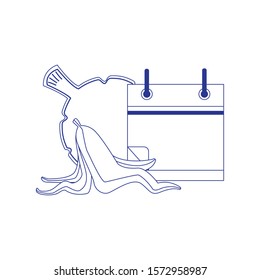 blank calendar with fart bag and banana peel icon over white background, vector illustration