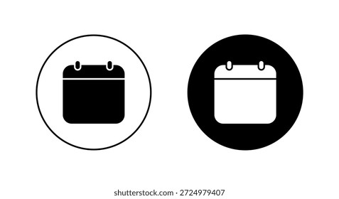Icono de calendario en blanco en círculo negro. Símbolo de programación, recordatorio de fecha y planificación de eventos