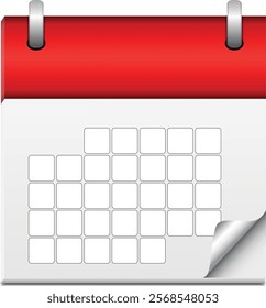 Blank Calendar icon isolated on white, Blank Red isolated template, calendar in red stand up, Calendar vector icon. Vector illustration of calendar. EPS-10 file is available