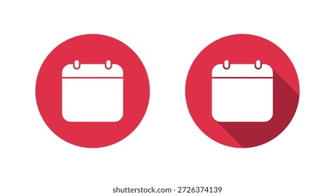 Icono de calendario en blanco con sombra larga. Símbolo de programación, recordatorio de fecha y planificación de eventos