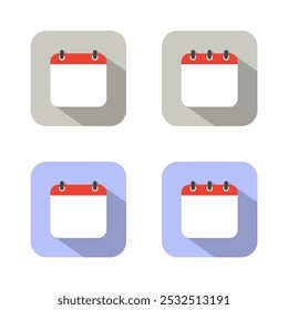 Blank calendar icon on square background. Date icon with long shadow