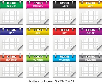 Blank Calendar icons set isolated on white background, Calendar set. Monthly calendar icons Set different color and copy space, isolated on white background. Eps file available. Calendar vector icon.