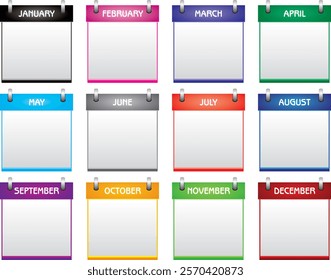 Blank Calendar icons set isolated on white background, Calendar set. Monthly calendar icons Set different color and copy space, isolated on white background. Eps file available. Calendar vector icon.