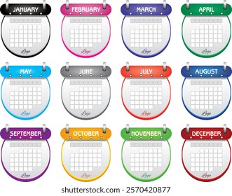 Blank Calendar icons set isolated on white background, Calendar set. Monthly calendar icons Set different color and copy space, isolated on white background. Eps file available. Calendar vector icon.