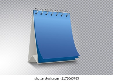 Blank calendar, memo or notebook on transparent for template or mockup. Desk calendar spiral bound. 3D isometric vector illustration for presentation, advertising, website, apps, banner layout