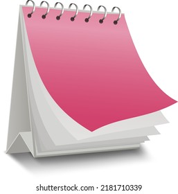 Blank calendar, memo or notebook with open cover for template or mockup. Desk calendar spiral bound. 3D isometric vector illustration for presentation, advertising, website, apps, banner layout