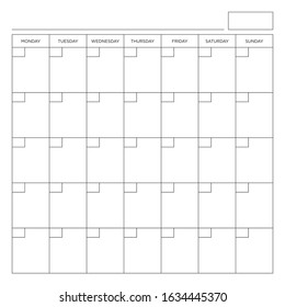 Blank Calendar Page Monday through Sunday Print Ready Fits 12x12 Size or other Square svg