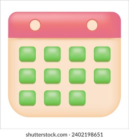 Blank Calendar Pink isolated object on transparent background. Icon of blank calendar for school element