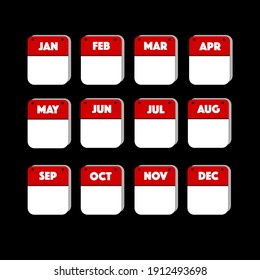 Calendario en blanco conjunto de iconos rojo y blanco reflexivo Botón, Internet como para negocios, educación, uso de hoy o vacaciones	