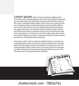 blank calendar stylized in loose hand-drawn ink lines, page layout, vector