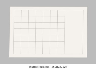 Blank calendar template with grid layout. Empty calendar grid for planning. Simple calendar design for organizing. Minimalist calendar for scheduling. Background vector.