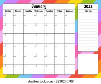 Blank calendar template for one month without dates. Colorful design with a cute character. Vector illustration.