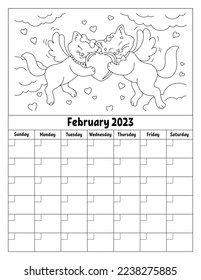 Blank calendar template for one month without dates. Colorful design with a cute character. Vector illustration.