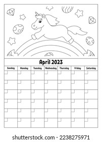 Blank calendar template for one month without dates. Colorful design with a cute character. Vector illustration.