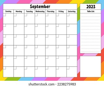 Blank calendar template for one month without dates. Colorful design with a cute character. Vector illustration.