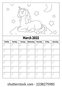 Blank calendar template for one month without dates. Colorful design with a cute character. Vector illustration.