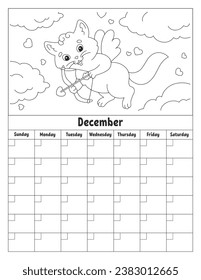 Plantilla de calendario en blanco para un mes sin fechas. Diseño colorido con un personaje adorable. Ilustración vectorial.